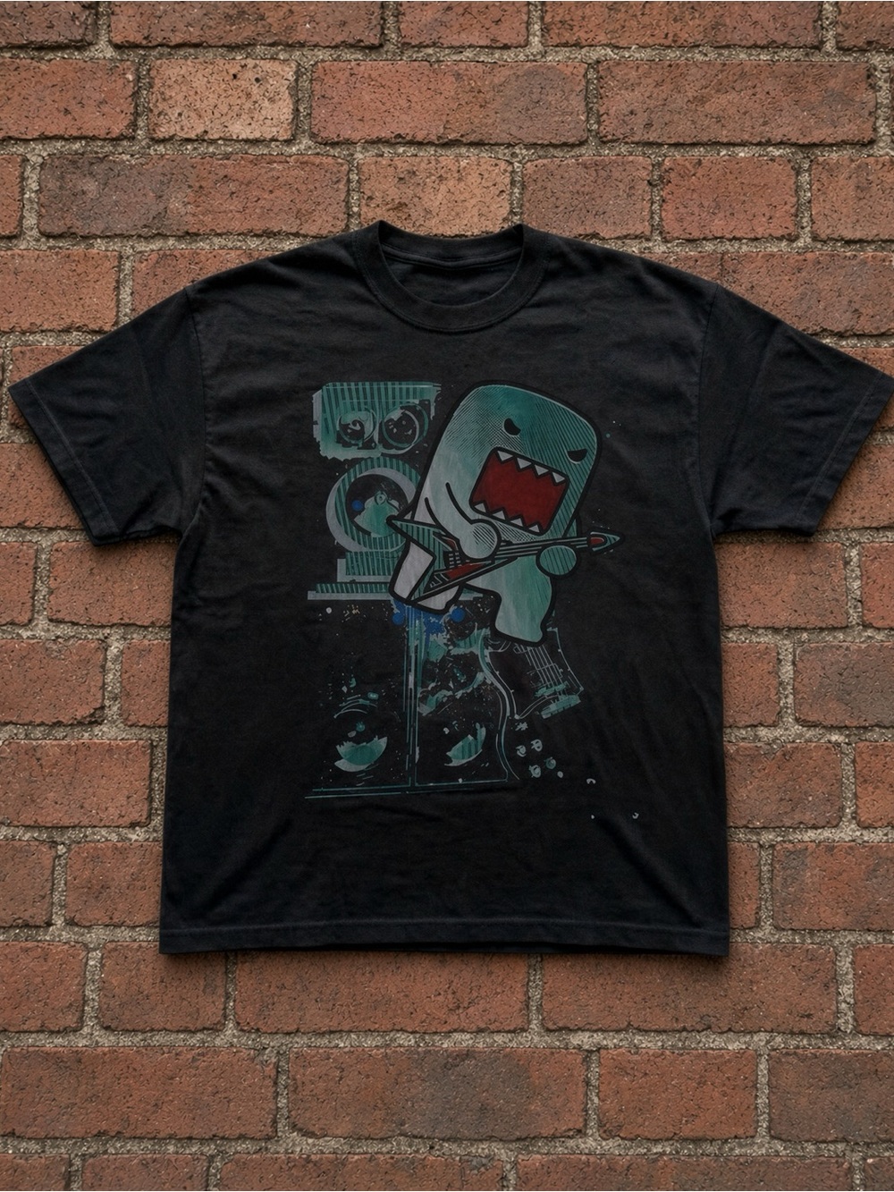 Gildan Black Tee with Teal and Red Graphic